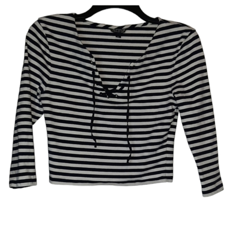 Topshop cropped striped laces shirt - Picture 1 of 5